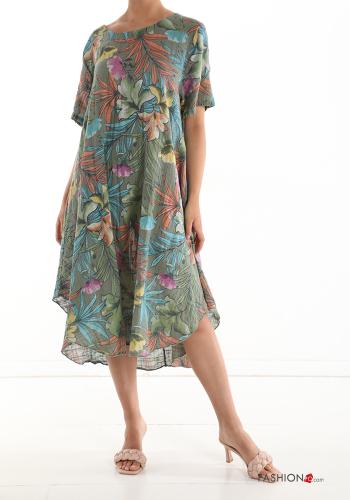  Floral Cotton Dress  Military green