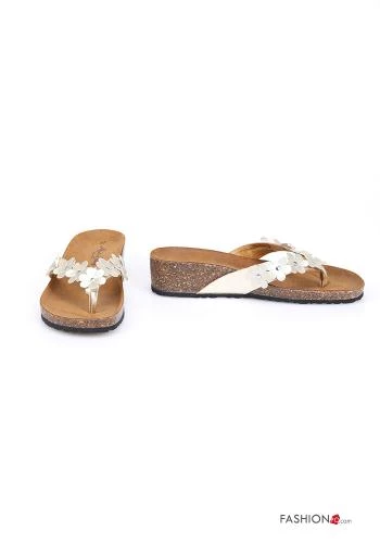  Genuine Leather Flip flops with studs Wedge