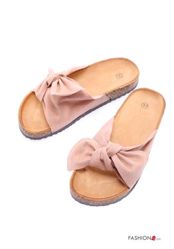  Suede Slide Sandals with bow