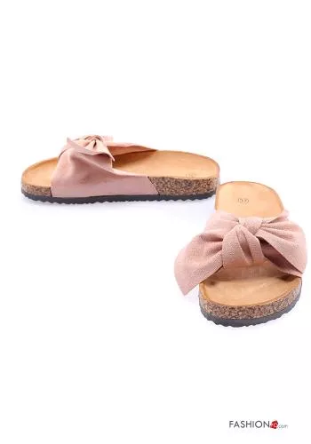  Suede Slide Sandals with bow