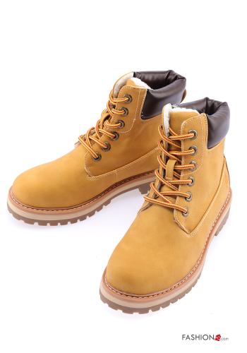  faux leather faux fur Combat Boots  Yellow