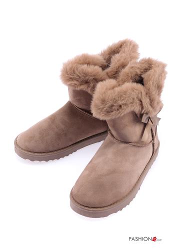  Wildleder Kunstfell Stiefeletten mit Schleife