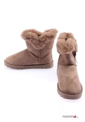  Suede faux fur Ankle boots with bow