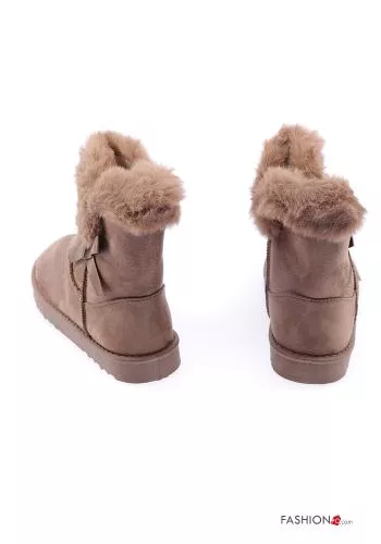  Suede faux fur Ankle boots with bow