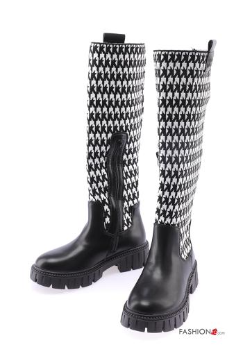  Houndstooth faux leather Boots with zip