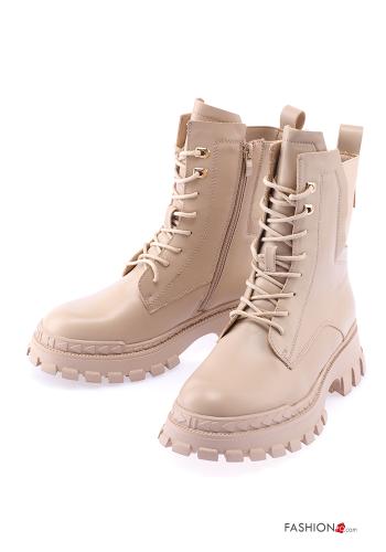  faux leather Combat Boots with zip