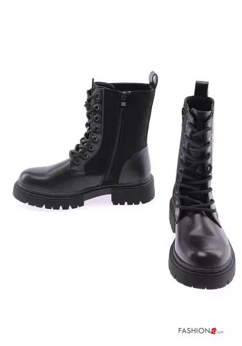  faux leather Combat Boots with zip with studs