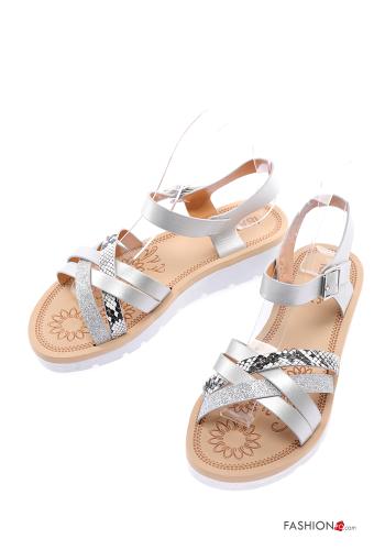  Sandalen mit Knöchelriemen Silber