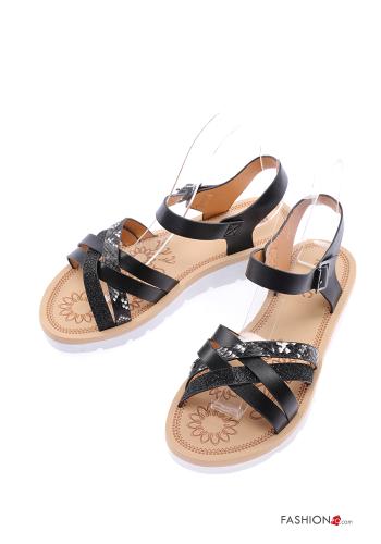  Sandalen mit Knöchelriemen Schwarz