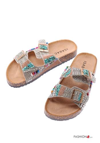  adjustable Sandals with rhinestones Beige