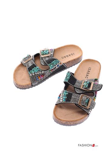  adjustable Sandals with rhinestones Black