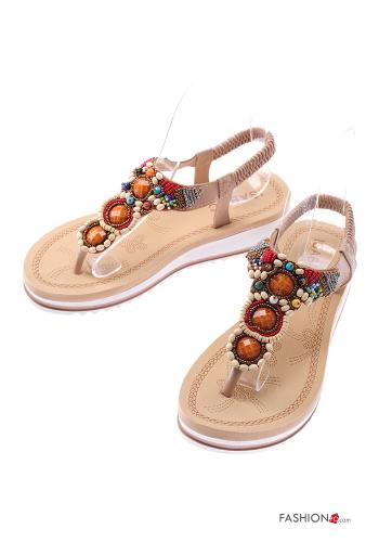  Sandals with rhinestones Beige