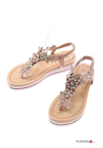  Sandals with rhinestones Wedge Rose gold