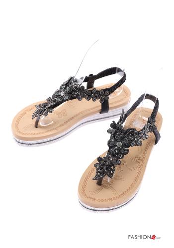  Sandals with rhinestones Wedge Black