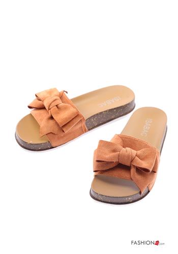  Suede Sandals with bow Camel