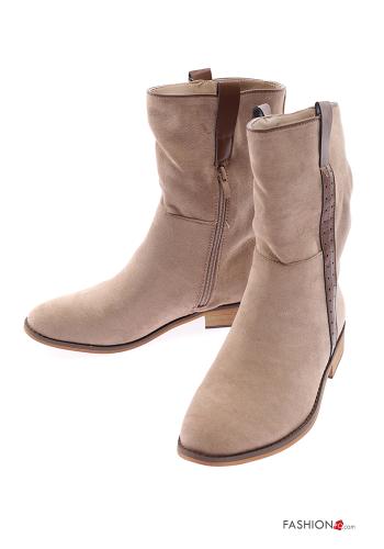  Suede round-toe Ankle boots with zip Khaki
