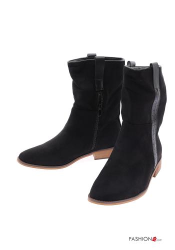  Suede round-toe Ankle boots with zip Black