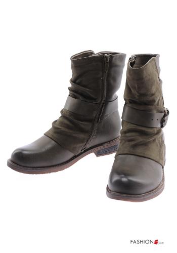  faux leather round-toe Ankle boots with zip Light olive