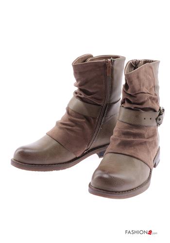  faux leather round-toe Ankle boots with zip Pale browne