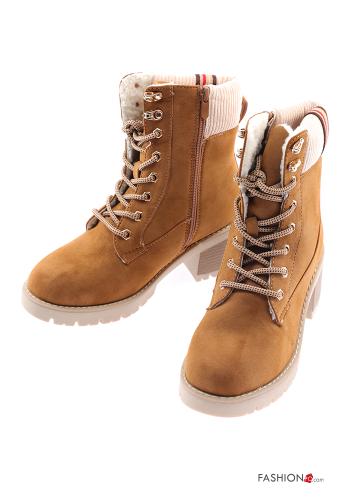  faux fur round-toe laces Suede Combat Boots with zip