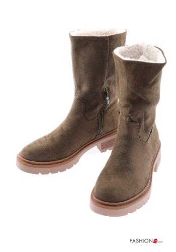  Suede round-toe faux fur Ankle boots with zip
