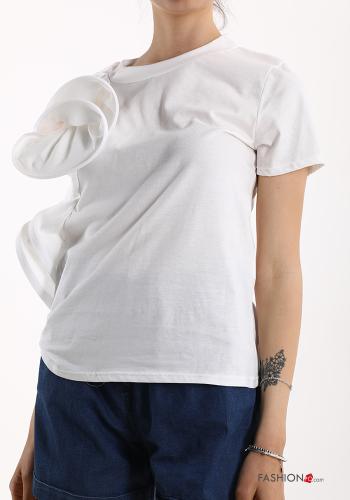  T-shirt aus Baumwolle mit Volants Weiß