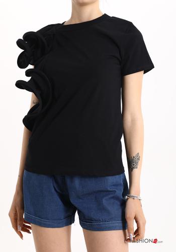  Cotton T-shirt with flounces Black