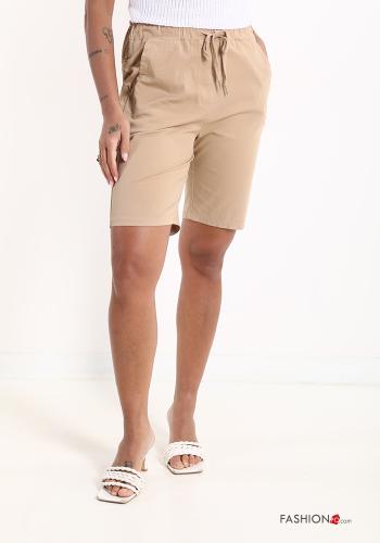  Cotton Bermuda with pockets with bow Beige