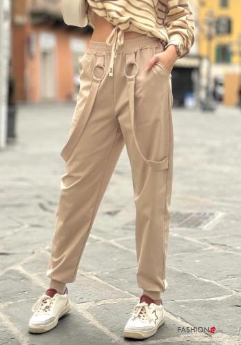  Pantalon en Coton avec poches avec élastique 