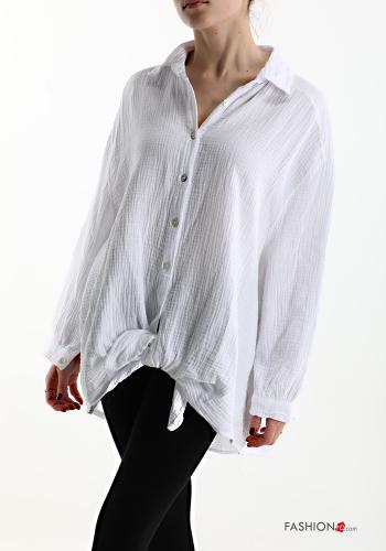  Camicia in Cotone con bottoni  Bianco