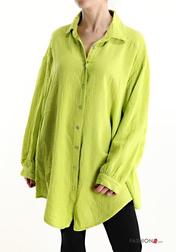  Camisa em Algodão com botões  Verde oliva claro