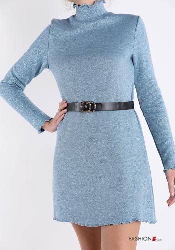  Rollkragen- Lurex Kleid  Blau