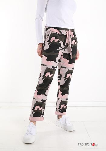  Camouflage print Cotton Joggers with pockets with bow