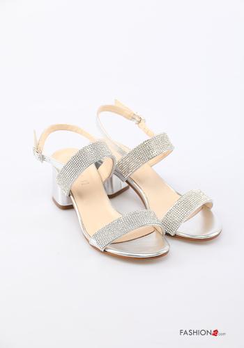 Genuine Leather Sandals Ankle strap Silver