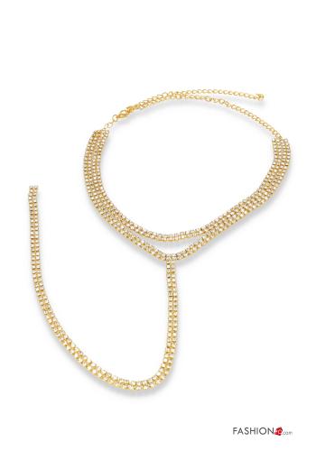  verstellbarer Halskette mit Strasssteinen Gold