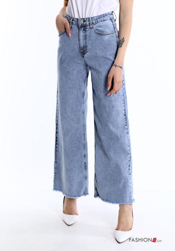  Jeans en Coton avec poches à franges  Bleu denim