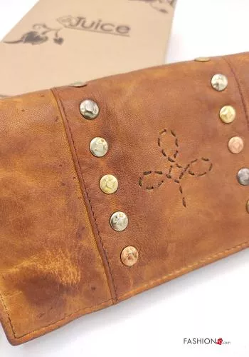  Genuine Leather Wallet with zip with shoulder strap with studs