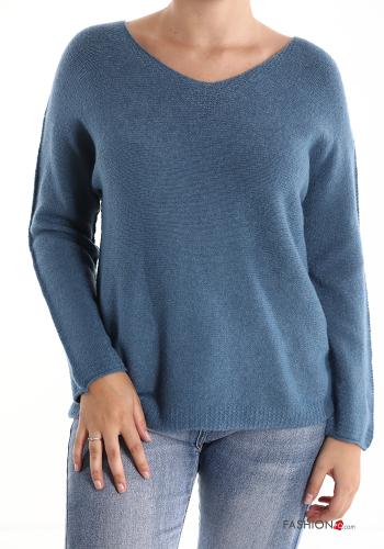  Jersey con cuello en v  Azul Klein