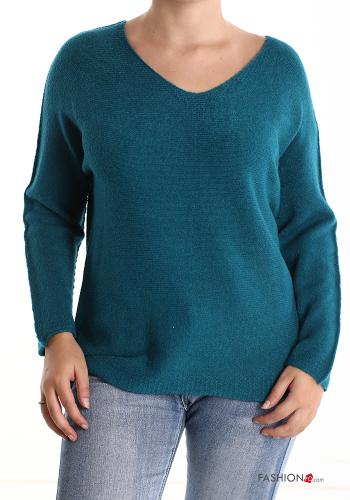  Jersey con cuello en v  Verde azulado