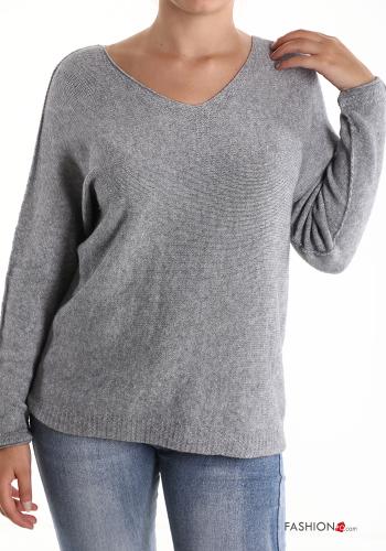  Jersey con cuello en v  Gris claro
