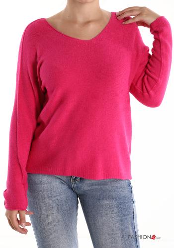  Jersey con cuello en v  Fucsia
