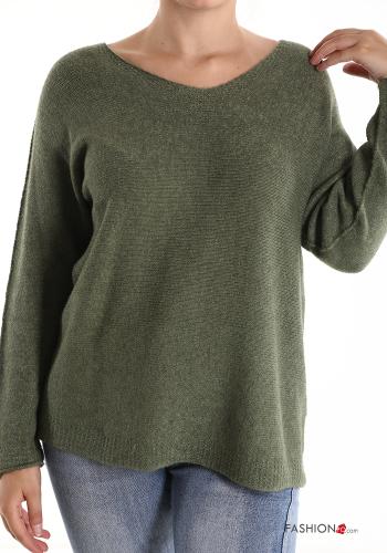  Jersey con cuello en v  Verde militar