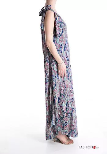  Jacquard print sleeveless long oversized Silk Jumpsuit with bow