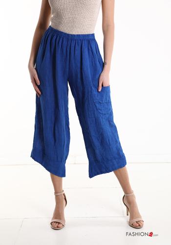  Pantalone in Lino con tasche con elastico  Blu ceruleo