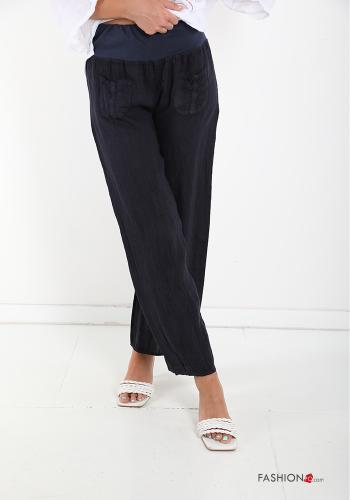  Linen Trousers with pockets Dark turquoise