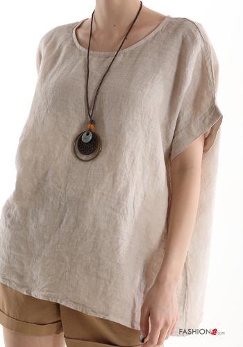  Linen Blouse with necklace Beige