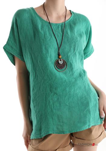  Linen Blouse with necklace Jade