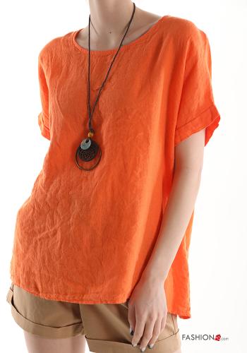  Linen Blouse with necklace Orange