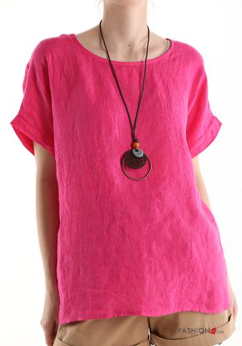  Linen Blouse with necklace Fucsia