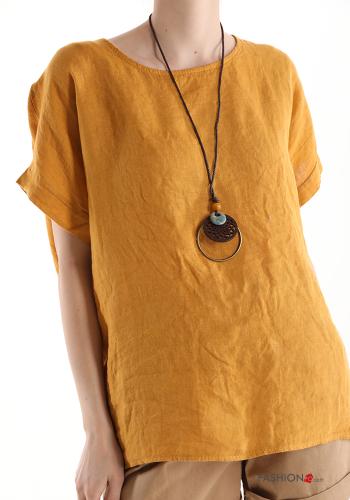  Linen Blouse with necklace Goldenrod